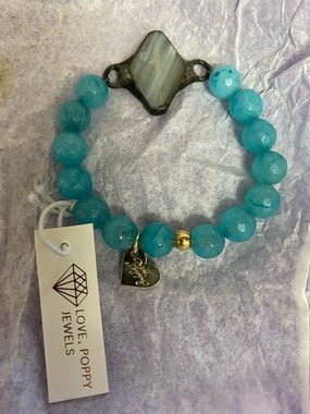 Turquoise Beaded Agate Charm Bracelet